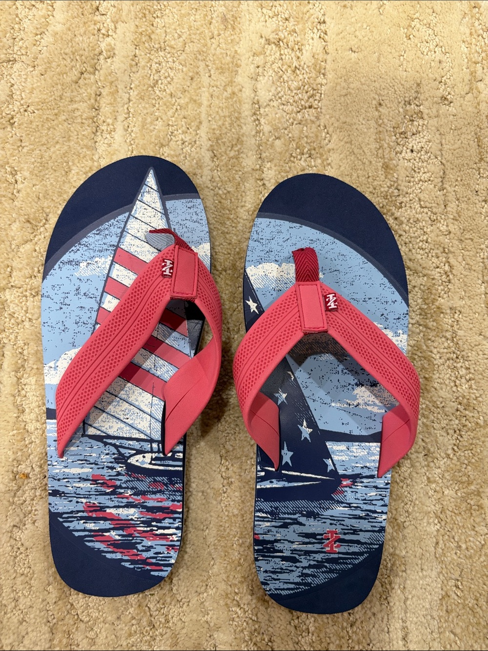 Nautical Sailboat Flip Flops with Coral Straps size Medium 9-10
New